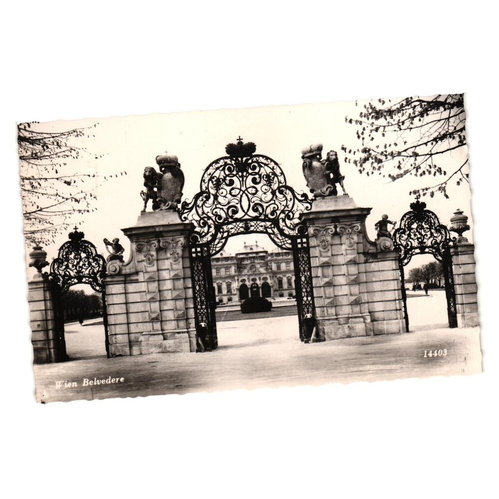 Vienna Belvedere Palace Entrance Gate Black White Vintage Postcard HDH Verlag